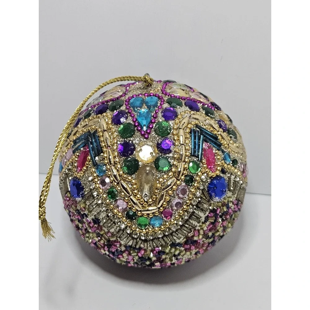 Vintage Beaded Sequin Push Pin Christmas Ornament Jeweled Ball Bauble Handcraft